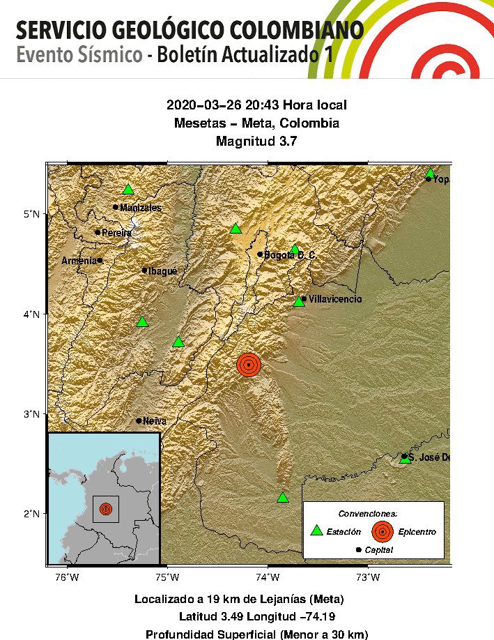 Hace Pocos Minutos Se Registró Un Temblor En Mesetas, Meta.